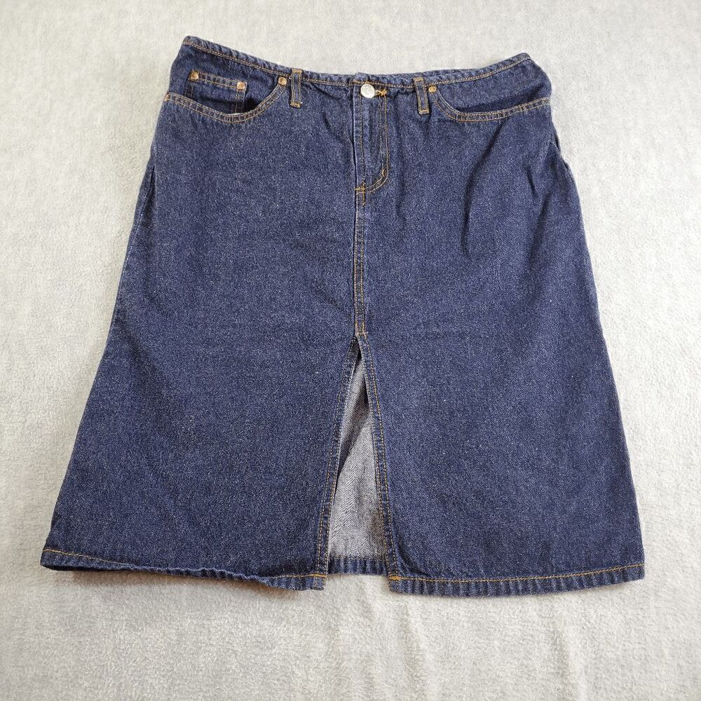 Vintage Paris Blues Skirt Womens 13 Blue Jean Knee Length Denim Front Split